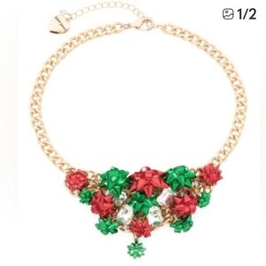 NEW NWT Betsey Johnson Festive Gold Necklace with Red and Green Accents